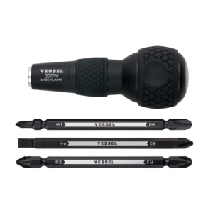 VESSEL BALL GRIP 1/4″ Hex. Bit Interchangeable Screwdriver (Bit 3PC. (+1, 3 / +2, -6 / PZ2, PZ3) SET. 220W3J1)